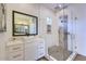 Modern bathroom with a large walk-in shower and a floating sink vanity at 7257 E Visao Dr, Scottsdale, AZ 85266