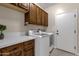 Laundry room with built-in cabinets, washer, and dryer at 7920 E Sierra Morena E Cir, Mesa, AZ 85207