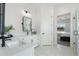 Modern bathroom with double vanity, large mirror, and walk-in shower at 2911 W Latona Rd # 1, Laveen, AZ 85339