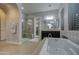 Elegant bathroom featuring a soaking tub, shower, and dark vanity at 3941 E Iris Dr, Chandler, AZ 85286