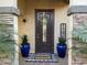 Front entrance with dark brown door and blue pots at 17531 W Liberty Ln, Goodyear, AZ 85338