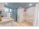 Modern bathroom with dual sinks and a walk-in shower at 7760 E Carefree Dr, Carefree, AZ 85377