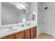 Double vanity bathroom with wood cabinets and a large mirror at 5341 E Carol Ave, Mesa, AZ 85206