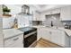 Modern kitchen with white cabinets, gray backsplash and stainless steel appliances at 7509 N 47Th Dr, Glendale, AZ 85301