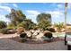 Landscaped backyard with water feature and lush greenery at 12920 W Figueroa Dr, Sun City West, AZ 85375