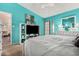 Spacious Primary bedroom with teal walls and private access at 4135 N 17Th St # 8, Phoenix, AZ 85016