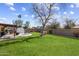Spacious backyard with grassy lawn, covered patio, and storage shed at 4641 W Palo Verde Ave, Glendale, AZ 85302