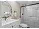 Clean bathroom with marble shower and white vanity at 7625 E Camelback Rd # B148, Scottsdale, AZ 85251