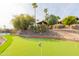 Landscaped putting green with adjacent patio at 15225 N Bluejay Pl, Fountain Hills, AZ 85268