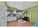 Kitchen with white cabinets, teal countertops, and tile floors at 9533 W Cedar Hill N Cir, Sun City, AZ 85351