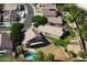 Aerial view showcasing a house with a pool in a residential neighborhood at 1503 N Quail Ln, Gilbert, AZ 85233