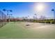 Outdoor tennis court with lighting for evening play and a clean, well-maintained green surface at 3412 E Indigo Cir, Mesa, AZ 85213