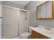 Clean bathroom with shower/tub combo and vanity at 6415 S El Camino Dr, Tempe, AZ 85283