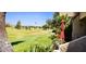 Beautiful golf course view from the back patio with lush green grass and mature trees at 7910 E Thomas Rd # 118, Scottsdale, AZ 85251
