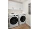 A tidy laundry room with modern LG front-loading washer and dryer and upper cabinets at 9970 E Monte Cristo Ave, Scottsdale, AZ 85260