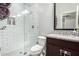 Clean bathroom with subway tile shower and granite vanity at 12064 S 186Th Ave, Goodyear, AZ 85338