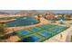 Aerial view showing six pickleball courts near a playground and lake at 169 E Canary Ct, San Tan Valley, AZ 85143