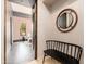 Hallway view of bedroom with starburst wallpaper and wood flooring at 23414 N 84Th Pl, Scottsdale, AZ 85255