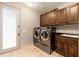 Laundry room with wooden cabinets and new appliances at 23414 N 84Th Pl, Scottsdale, AZ 85255