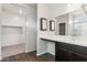 Bathroom with vanity, quartz countertop and large mirror at 11225 E Marigold Ln, Florence, AZ 85132