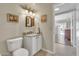 Small bathroom with single vanity, toilet, and view into bedroom at 4028 N Ranier --, Mesa, AZ 85215