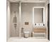 Modern bathroom with sleek fixtures, floating vanity, and a spacious glass-enclosed shower at 11612 N 86Th St, Scottsdale, AZ 85260