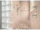 Large walk-in shower with glass block feature wall at 13503 E Summit Dr, Scottsdale, AZ 85259