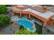 Aerial view of a stunning pool and spa area with lounge chairs at 14521 E Desert Vista Trl, Scottsdale, AZ 85262