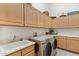 Laundry room with washer, dryer, and ample cabinets at 11691 E Turquoise Ave, Scottsdale, AZ 85259