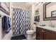 Clean bathroom with shower and double vanity at 14316 W Circle Ridge Dr, Sun City West, AZ 85375