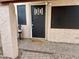 Front entry with dark door, welcome mat and owl statue at 2168 E Sanos Dr, Tempe, AZ 85281