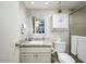 Clean bathroom with granite countertop, white cabinets, and a shower at 4850 E Desert Cove Ave # 132, Scottsdale, AZ 85254