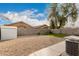 Landscaped backyard with shed and grass at 851 E Bradstock Way, San Tan Valley, AZ 85140