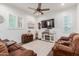 Relaxing living room with brown sofas and a large TV at 2688 E Joy Dr, San Tan Valley, AZ 85140