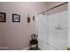 Clean bathroom with shower/tub combo and glass enclosure at 5450 E Mclellan Rd # 215, Mesa, AZ 85205