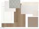 A curated selection of interior finishes, featuring a shaker cabinet, wood flooring, neutral carpet, and textured wall tiles at 6134 S Antonio --, Mesa, AZ 85212