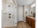 Modern bathroom with a glass enclosed shower at 3841 E Patrick St, Gilbert, AZ 85295