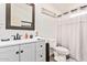 Clean bathroom with a vanity and shower/tub combo at 43459 N Terrace View Ave, San Tan Valley, AZ 85140