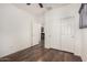 This is a standard bedroom with a closet and ceiling fan at 5374 W Chisum Trl, Phoenix, AZ 85083