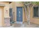 Modern gray front door with stone accents at 6216 W Molly Dr, Phoenix, AZ 85083