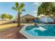 Octagon pool and backyard view with a basketball hoop at 8642 W Harmony Ln, Peoria, AZ 85382