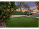 Landscaped backyard featuring a lemon tree, grass, and a pool at 26803 N 45Th Pl, Cave Creek, AZ 85331