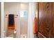 Bathroom with shower stall, tile flooring, and a linen closet at 31048 N 56Th St, Cave Creek, AZ 85331
