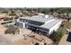Contemporary home aerial view showcasing a modern design and expansive backyard at 7432 E Wethersfield Rd, Scottsdale, AZ 85260