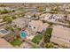 Aerial view of a home featuring a private backyard with a pool, fire pit, and lush landscaping at 3241 E Aris Dr, Gilbert, AZ 85298