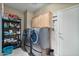 Laundry room with washer, dryer, and storage shelves at 9348 E Grandview St, Mesa, AZ 85207
