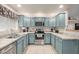Modern kitchen with light blue cabinets and stainless steel appliances at 15225 N 100Th St # 1208, Scottsdale, AZ 85260