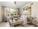 Cozy living room with neutral decor, white couch, large windows with natural light, and ceiling fan at 20100 N 78Th Pl # 1040, Scottsdale, AZ 85255