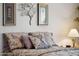 Close up of bedroom bedding and wall art at 31538 N Larkspur Dr, San Tan Valley, AZ 85143