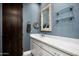 Modern bathroom with white vanity and marble countertop at 9290 E Thompson Peak Pkwy # 422, Scottsdale, AZ 85255